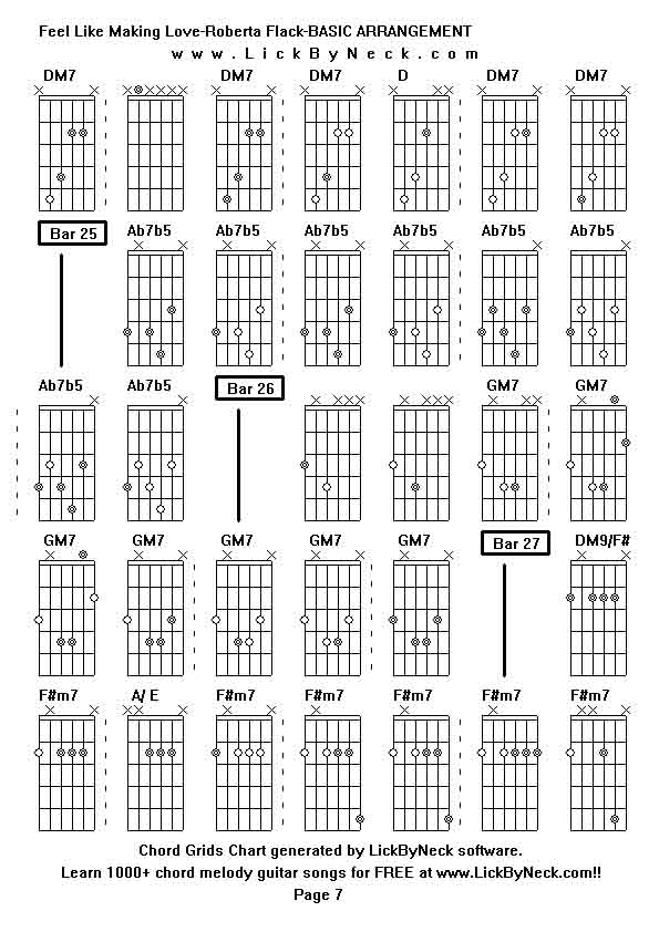 Chord Grids Chart of chord melody fingerstyle guitar song-Feel Like Making Love-Roberta Flack-BASIC ARRANGEMENT,generated by LickByNeck software.